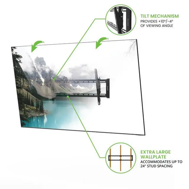 Alt view image 4 of 7 - T300 Universal Tilting TV Mount for 40 - 100 TVs | 1.8 Profile | 150 lbs Capacity | VESA 800x600 Support | Leveling & Horizontal Shift