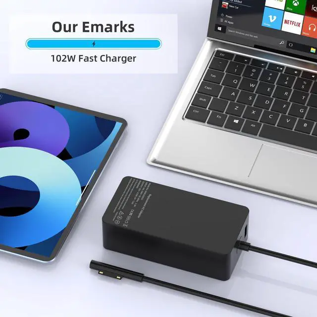 Alt view image 7 of 7 - 102W 15V 6.33A Surface Laptop Charger for Microsoft Surface Book 2/3, Surface Laptop 2/3/4/5, Surface Pro 5/6 /7/8/9, Surface Go 2/3 Power Supply with USB 5V 1.5A