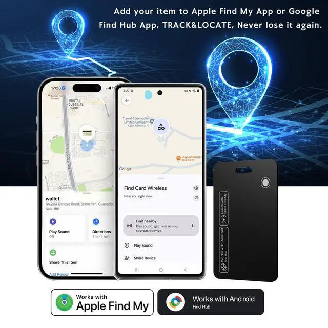 Alt view image 2 of 6 - Tracker Card for iPhone & Android, Tracking Card with Apple Find My & Google's Find Hub, Rechargeable Slim Wallet Tracker Card for Wallet, Luggage, Keys,IP68 Waterproof