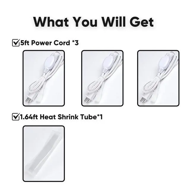 Alt view image 2 of 5 - Power Cords for Single Color COB Neon Strip Light, 3 Pack