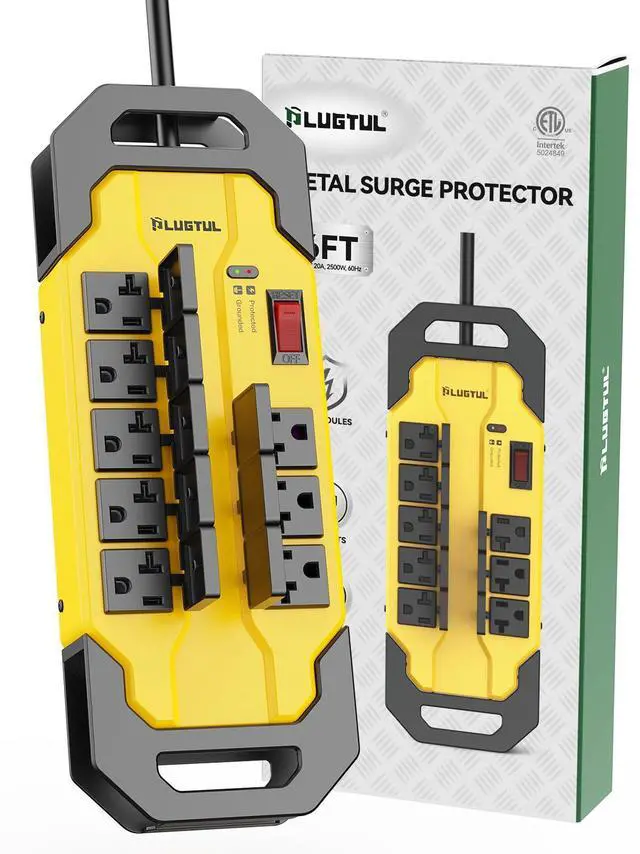 Main image of Heavy Duty Surge Protector 20Amp | 6FT Metal Power Strip with 8 Outlet, NEMA 5-20P to NEMA 5-15/20R, 12/3 AWG, 2040Joules, Industrial Wall Mount, ETL Listed