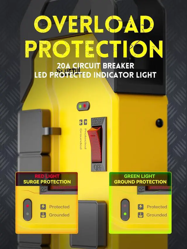 Alt view image 3 of 7 - Heavy Duty Surge Protector 20Amp | 6FT Metal Power Strip with 8 Outlet, NEMA 5-20P to NEMA 5-15/20R, 12/3 AWG, 2040Joules, Industrial Wall Mount, ETL Listed