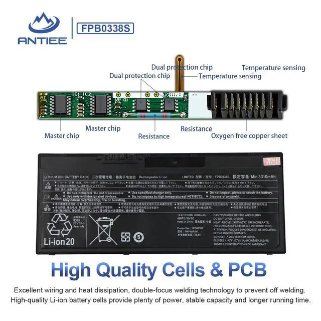 Alt view image 3 of 7 - FPB0338S Battery for Fujitsu LifeBook U7/E5/T9 Series | T937/T938/T939,E548/E549/E558/E559,U747/U748/U749/U757/U758/U759,FPCBP529/531,FMVNBP247/248,50Wh 14.4V 3490mAh 4-Cell