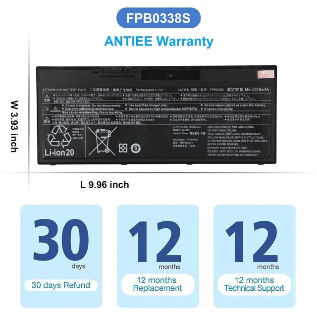 Alt view image 7 of 7 - FPB0338S Battery for Fujitsu LifeBook U7/E5/T9 Series | T937/T938/T939,E548/E549/E558/E559,U747/U748/U749/U757/U758/U759,FPCBP529/531,FMVNBP247/248,50Wh 14.4V 3490mAh 4-Cell
