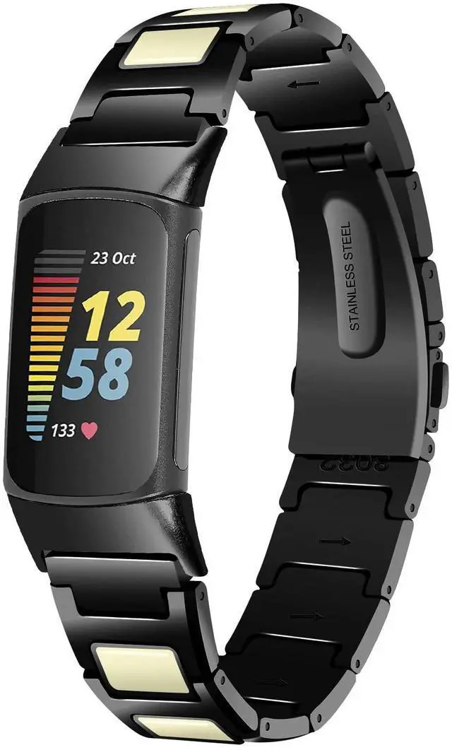 Main image of Unique Design Colorful Bands Compatible with Fitbit Charge 6/Charge 5, Dressy Metal Bracelet Luxurious Stainless Steel Strap Replacement Wristband for Charge 6/Charge 5 Tracker