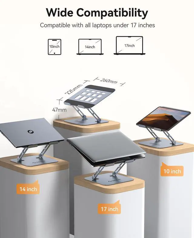 Alt view image 3 of 6 - Ergonomic Laptop Stand for Desk, Height Adjustable Aluminum Laptop Stand Riser, Foldable Computer Holder for MacBook Neo, Air, Pro, Dell XPS, HP, Lenovo, Fits Devices up to 17" (ST11, Gray)