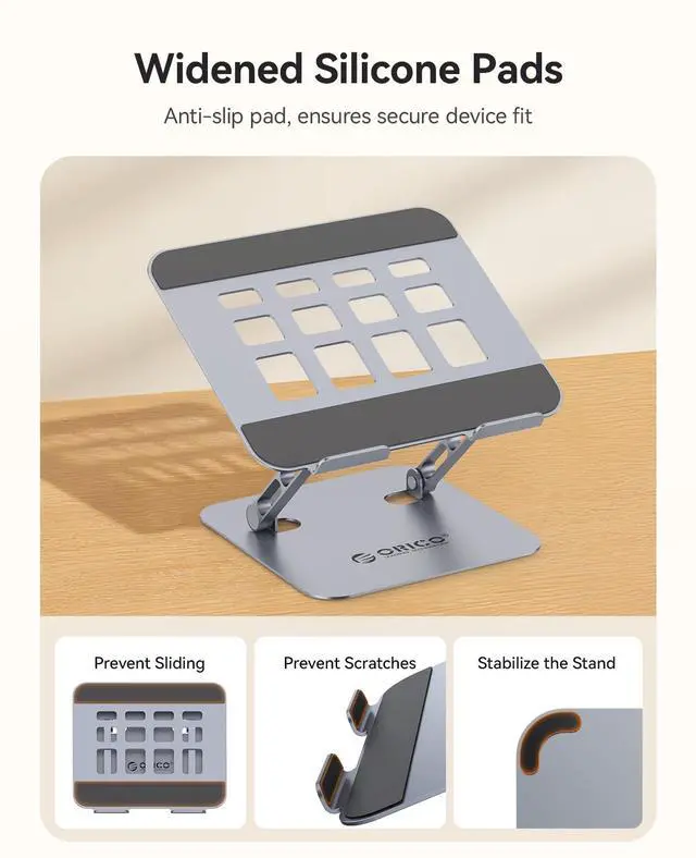 Alt view image 5 of 6 - Ergonomic Laptop Stand for Desk, Height Adjustable Aluminum Laptop Stand Riser, Foldable Computer Holder for MacBook Neo, Air, Pro, Dell XPS, HP, Lenovo, Fits Devices up to 17" (ST11, Gray)