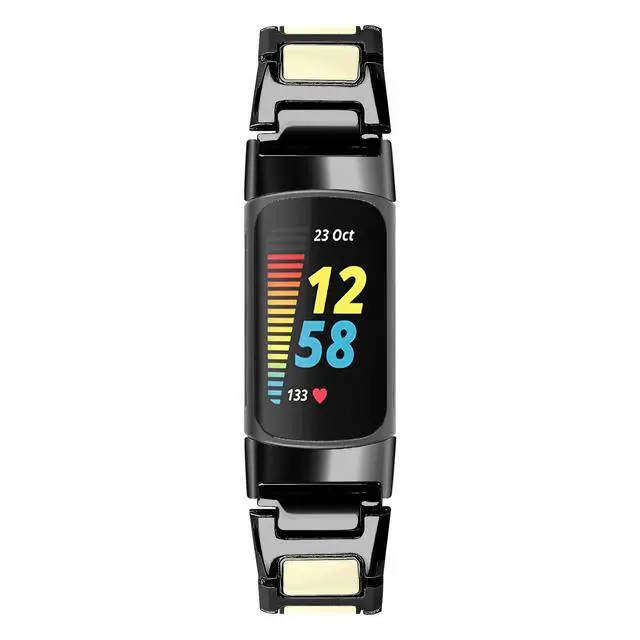Alt view image 5 of 6 - Unique Design Colorful Bands Compatible with Fitbit Charge 6/Charge 5, Dressy Metal Bracelet Luxurious Stainless Steel Strap Replacement Wristband for Charge 6/Charge 5 Tracker