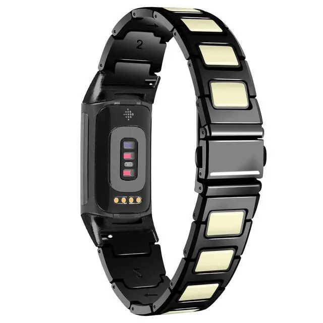 Alt view image 6 of 6 - Unique Design Colorful Bands Compatible with Fitbit Charge 6/Charge 5, Dressy Metal Bracelet Luxurious Stainless Steel Strap Replacement Wristband for Charge 6/Charge 5 Tracker