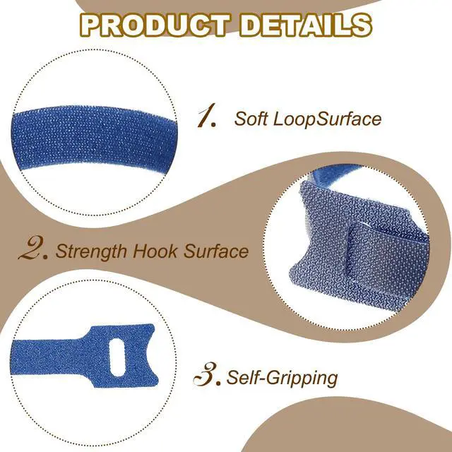 Alt view image 3 of 7 - 8 Inch Reusable Cable Ties, 130 Pcs Cable Management Ties Adjustable Hook and Loop Fastening Cord Organizer for Home Office Laptops Data Cables, Blue