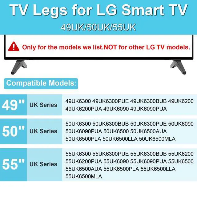 Alt view image 3 of 6 - TV Legs for LG TV Stand Replacement Base, for 49UK/50UK/55UK 55UK6300 55UK6200 55UK6090 55UK6500AUA 50UK6300 50UK6200 50UK6090 50UK6500AUA 49UK6300 49UK6200PUA 49UK6090 LG TV Legs with Screws