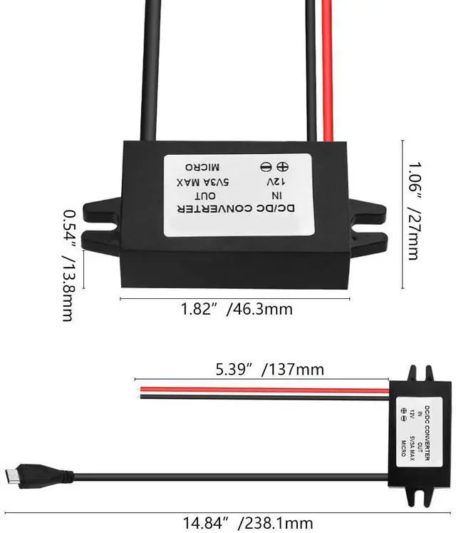 Alt view image 5 of 7 - 2PCS DC-DC Buck Converter Module 3A 12V 24V to 5V DC Power Converter with Micro USB Connector (Right Angle USB Interface)