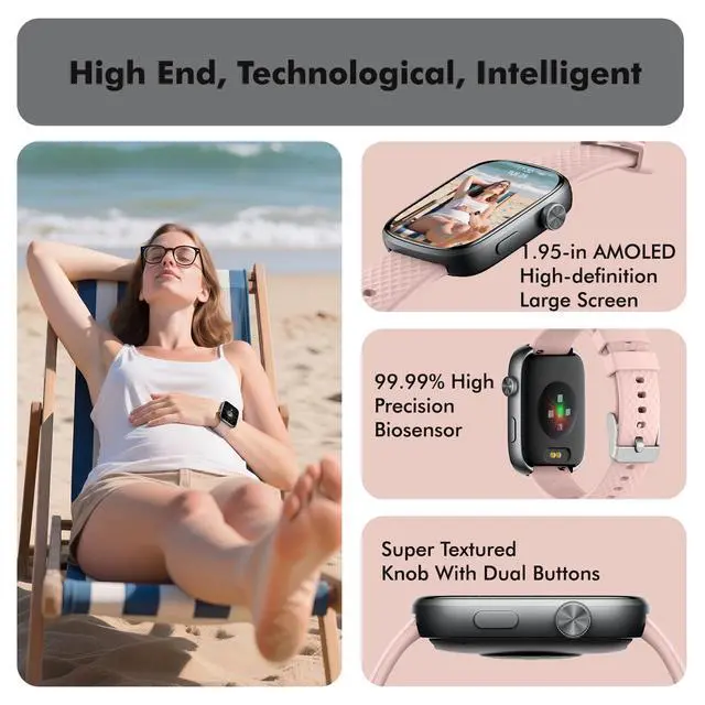 Alt view image 5 of 6 - Smart Watch for Women Men - (Answer/Make Calls) Compatible with iOS/Android Phones,3ATM Waterproof,Heart,Rate,Sleep,Pressure,Steps Monitor,100+ Sports Trackers (Black and Pink)