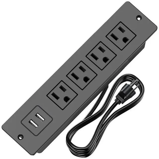 Main image of Recessed Power Strip Flush Mount Charging Station with USB Plug Multiple Surge Protector Hidden Outlet Extender with Extension Cord for Home Office Furniture Nightstand Bed Conference Table (Black)