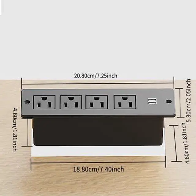 Alt view image 2 of 6 - Recessed Power Strip Flush Mount Charging Station with USB Plug Multiple Surge Protector Hidden Outlet Extender with Extension Cord for Home Office Furniture Nightstand Bed Conference Table (Black)
