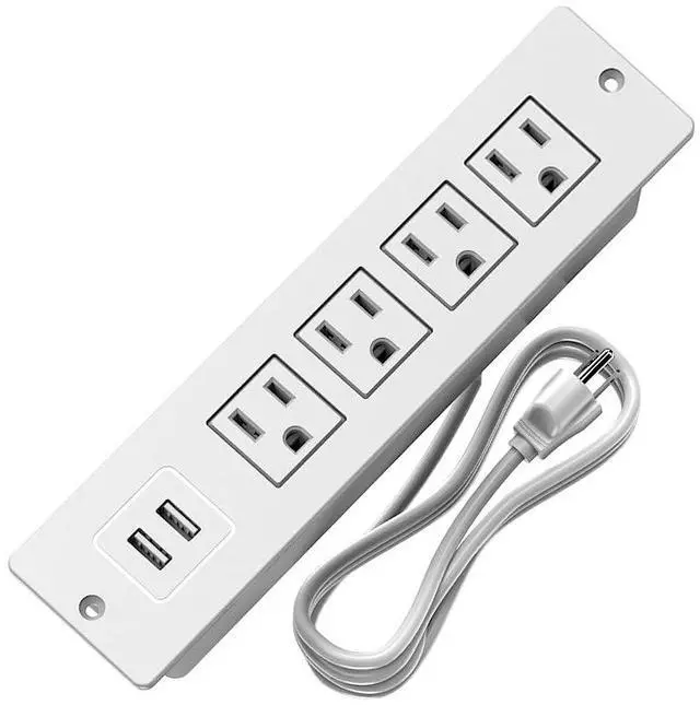 Main image of Recessed Power Strip Flush Mount Charging Station with USB Plug Multiple Surge Protector Hidden Outlet Extender with Extension Cord for Home Office Furniture Nightstand Bed Conference Table (White)