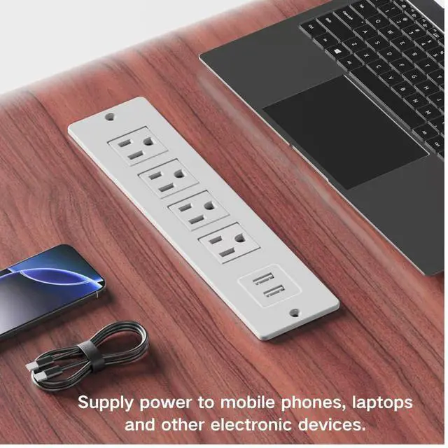Alt view image 5 of 6 - Recessed Power Strip Flush Mount Charging Station with USB Plug Multiple Surge Protector Hidden Outlet Extender with Extension Cord for Home Office Furniture Nightstand Bed Conference Table (White)