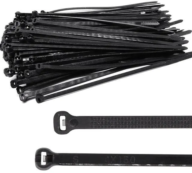 Main image of 150pcs Push Mount Zip Ties 6 inch, Self Locking Straps Cable Zip Tie with Stainless Steel Metal Tooth Locking Device Heavy Duty Nylon Zip Tie Clips for (6", Black)