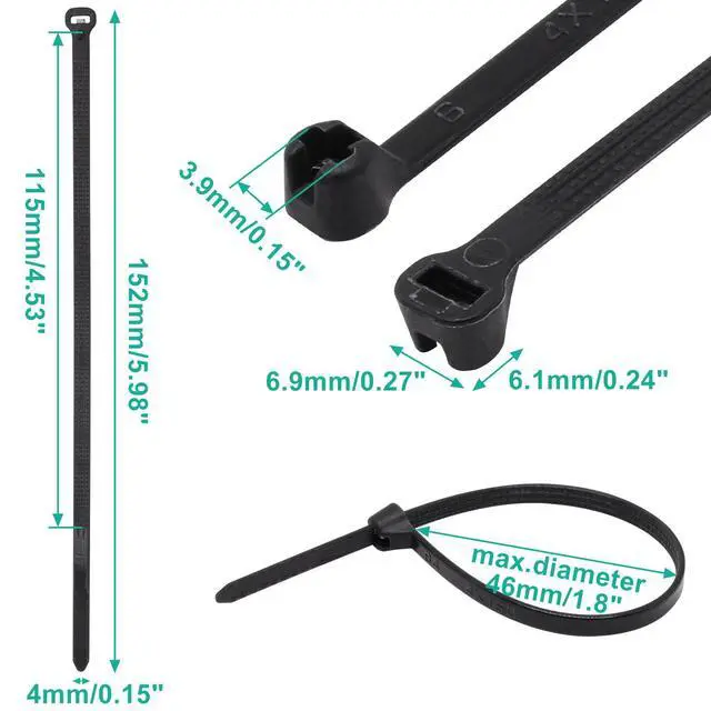 Alt view image 2 of 7 - 150pcs Push Mount Zip Ties 6 inch, Self Locking Straps Cable Zip Tie with Stainless Steel Metal Tooth Locking Device Heavy Duty Nylon Zip Tie Clips for (6", Black)