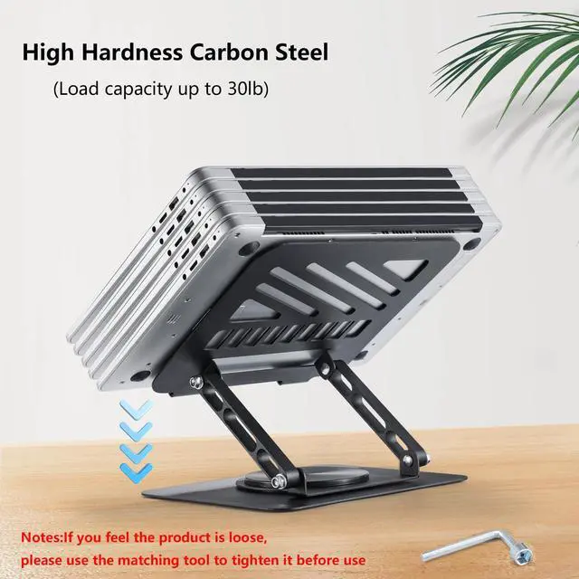 Alt view image 4 of 7 - Laptop Stand for Desk Adjustable Computer Stand 360° Rotating with Hollow Ventilation Board Large Weight Capacity Laptop Riser Adjustable Height Laptop Stand for All 10" - 17'' Laptops