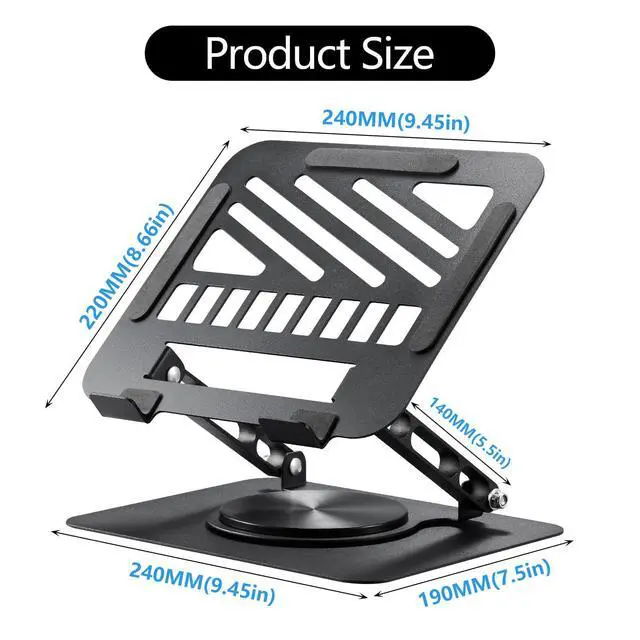 Alt view image 6 of 7 - Laptop Stand for Desk Adjustable Computer Stand 360° Rotating with Hollow Ventilation Board Large Weight Capacity Laptop Riser Adjustable Height Laptop Stand for All 10" - 17'' Laptops