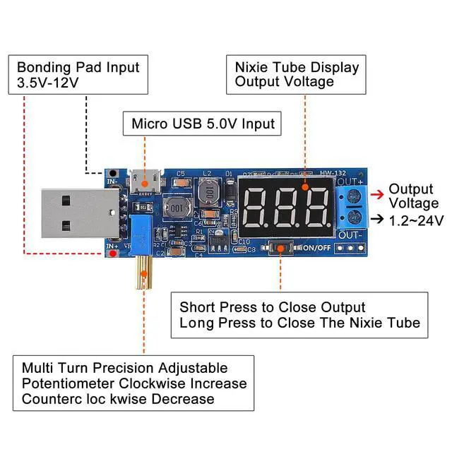 Alt view image 3 of 7 - 6pcs USB Step UP/Down Power Supply Module, 3.5V-12V to 1.2V-24V DC-DC Adjustable Boost Buck Converter Module Voltage Regulator 5V to 3.3V 9V 12V 18V 24V
