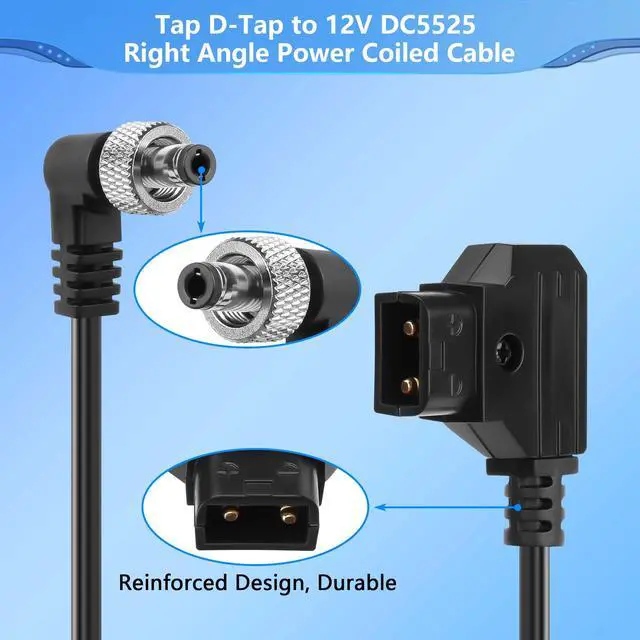 Alt view image 2 of 3 - D-Tap to Locking Right Angled DC 12V Coiled Cable,Replacement Dtap to 12V DC5525 Barrel Jack Cable for Anton Bauer, KIPRO LCD, Black Magic Etc