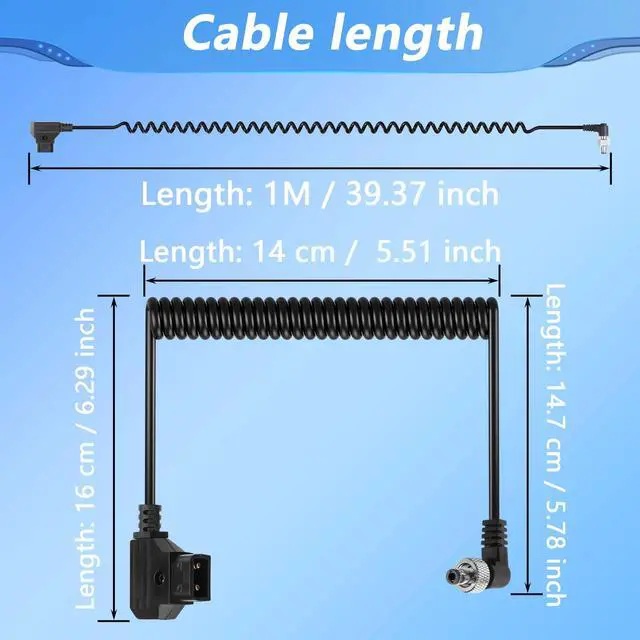 Alt view image 3 of 3 - D-Tap to Locking Right Angled DC 12V Coiled Cable,Replacement Dtap to 12V DC5525 Barrel Jack Cable for Anton Bauer, KIPRO LCD, Black Magic Etc