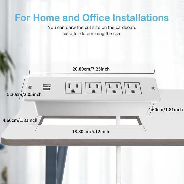 Alt view image 2 of 6 - Recessed Power Strip Flush Mount Charging Station with USB Plug Multiple Surge Protector Hidden Outlet Extender with Extension Cord for Home Office Furniture Nightstand Bed Conference Table (White)