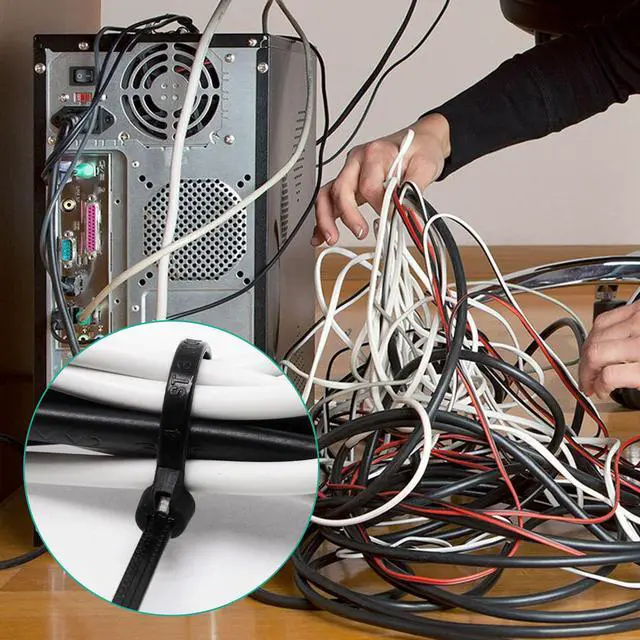 Alt view image 6 of 7 - 150pcs Push Mount Zip Ties 6 inch, Self Locking Straps Cable Zip Tie with Stainless Steel Metal Tooth Locking Device Heavy Duty Nylon Zip Tie Clips for (6", Black)