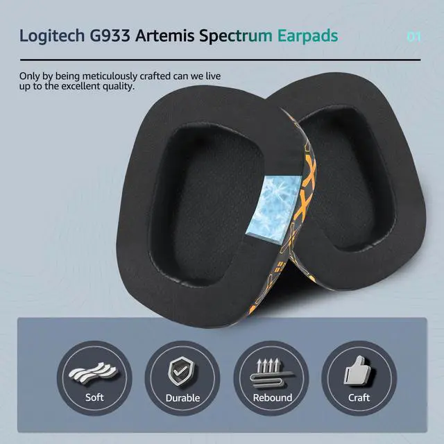 Alt view image 3 of 6 - Cooling Gel Replacement Ear Pads for Logitech G933 Gaming Headset, Also Fits G935 G930 G635 G633 G633S G533 G430 G431 G432 G433 Headphone, Earpad for G332 G230 G231 G233 Headset