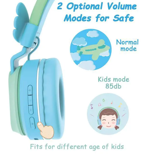 Alt view image 4 of 6 - BT05 Bluetooth Kids Headphones Wireless Foldable Headset Over Ear with Volume Limited and Mic/TF Card Compatible for iPad/iPhone/Tablet (Green&Blue)