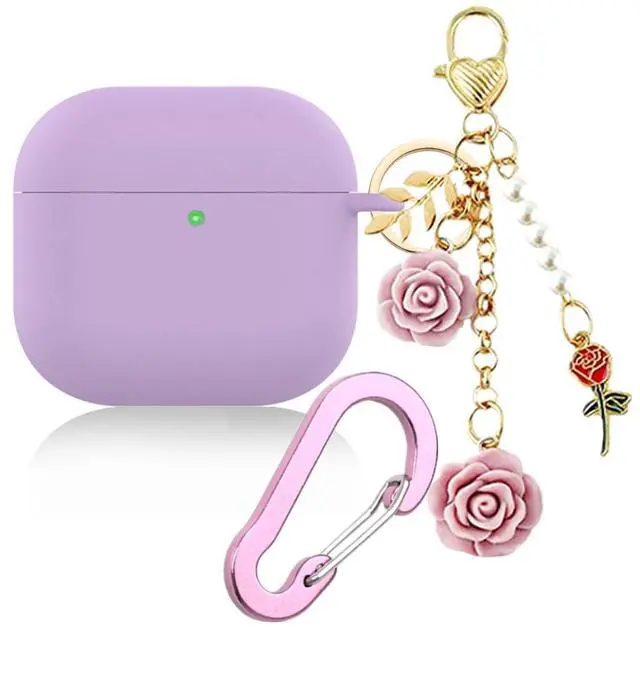 Main image of Case for Airpods 4 Case with Cute Keychain, Silicone Shockproof Protective Cover Compatible with Airpods 4th Generation case Charging Headphone Case Cover for Women Girl (Purple)