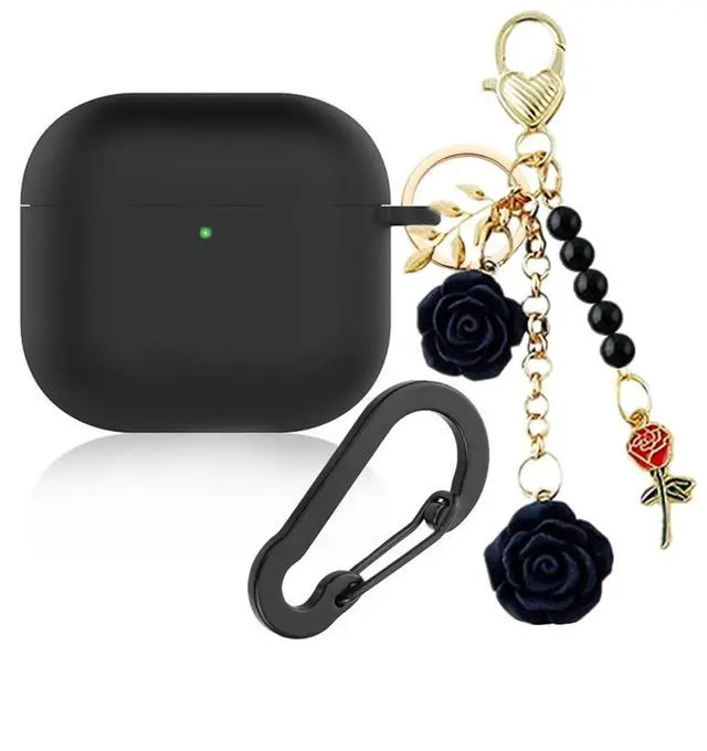 Main image of Case for Airpods 4 Case with Cute Keychain, Silicone Shockproof Protective Cover Compatible with Airpods 4th Generation case Charging Headphone Case Cover for Women Girl (Black)