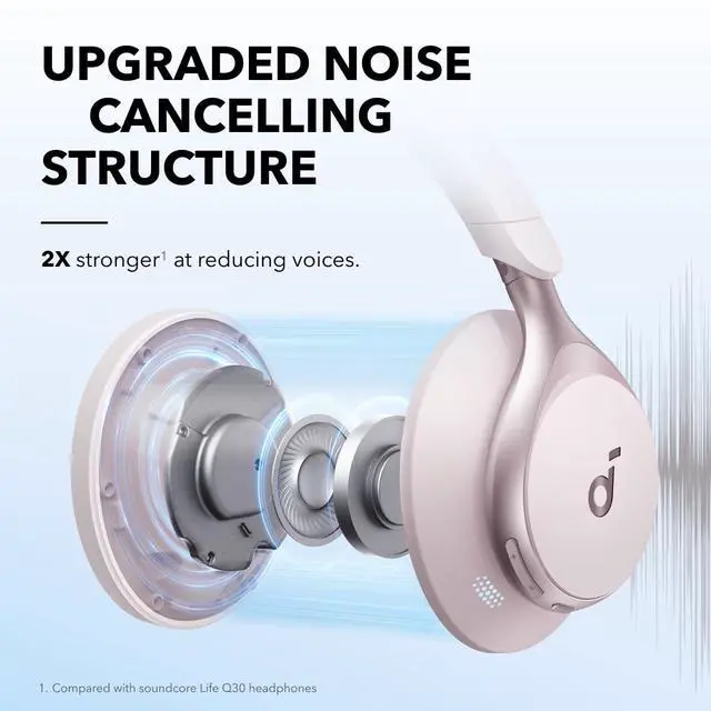 Alt view image 2 of 7 - by Anker Space One Active Noise Cancelling Headphones, with Headphones Case, 2X Stronger Voice Reduction, 40H ANC Playtime, App Control, LDAC Hi-Res Wireless Audio