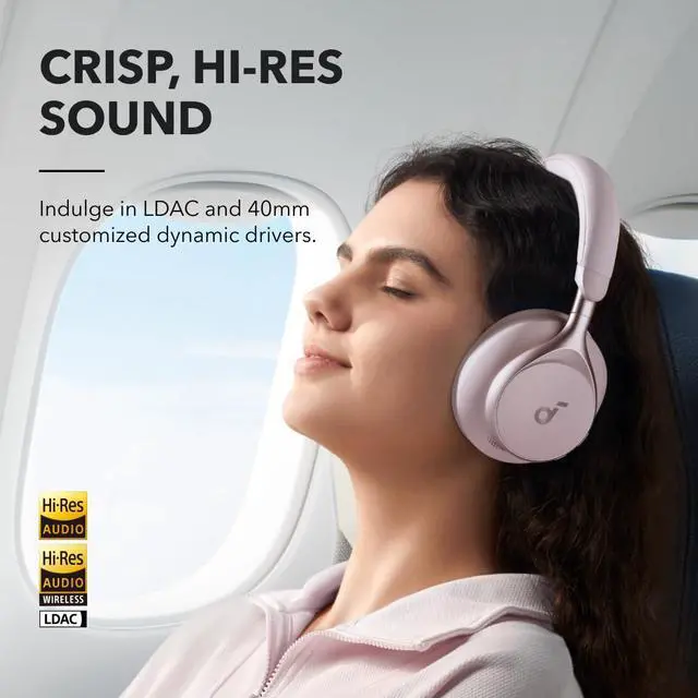 Alt view image 5 of 7 - by Anker Space One Active Noise Cancelling Headphones, with Headphones Case, 2X Stronger Voice Reduction, 40H ANC Playtime, App Control, LDAC Hi-Res Wireless Audio
