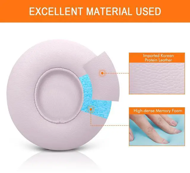 Alt view image 3 of 7 - Replacement Earpads for Beats Solo 4 Wireless On-Ear Headphones -Cloud Pink | Solo4 Ear Pad Cushions with Premium Protein Leather Durable Foam