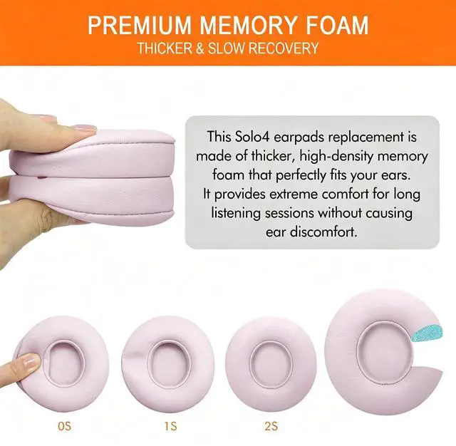 Alt view image 5 of 7 - Replacement Earpads for Beats Solo 4 Wireless On-Ear Headphones -Cloud Pink | Solo4 Ear Pad Cushions with Premium Protein Leather Durable Foam