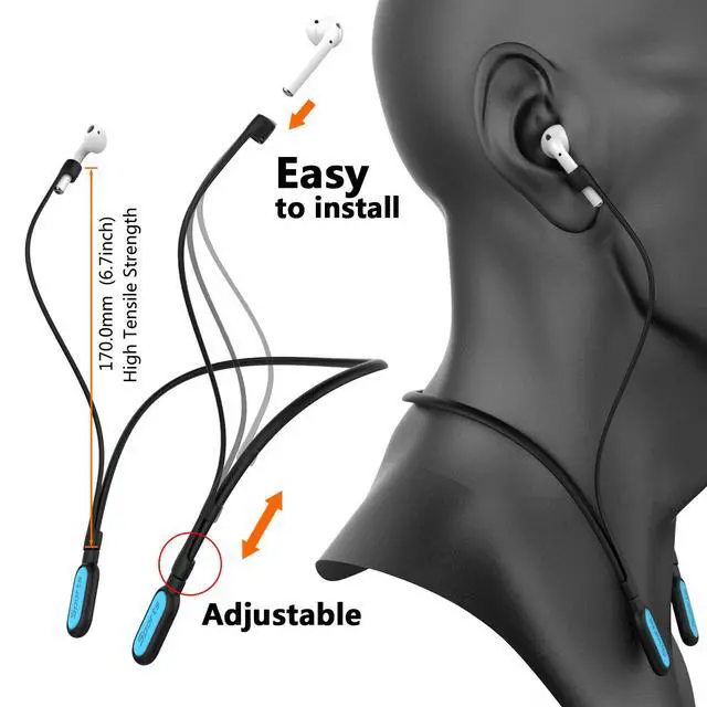 Alt view image 6 of 6 - Compatible Silicone Earbuds Strap Wire Cable Connector | Earphone Sports Neckband Replacement for Airpods Pro 3/2/1 Pro/Airpods 4/3/2/1 (Light Blue)