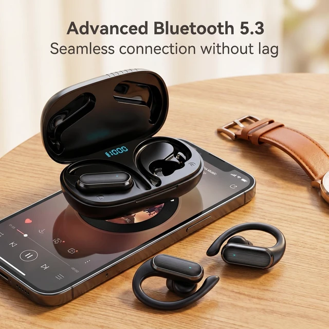 Alt view image 2 of 7 - Over The Ear Earbuds Bluetooth Headphones Wireless Earbuds 60hrs Playtime Wireless Charging Case Sports Ear Buds Stereo Sound IPX7 Waterproof Sports Earphones for Running Black