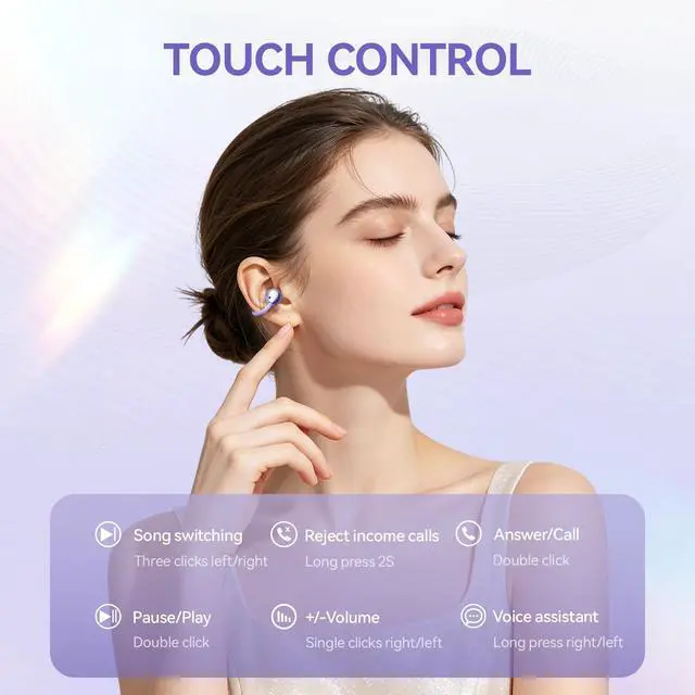 Alt view image 4 of 7 - Clip On Earbuds Open Ear Headphones Wireless Bluetooth 6.0,48H Playtime,IPX6 Waterproof,Touch Control All-Day&Comfort Ideal for Women,Sports,Workouts and Daily Use (Begie)