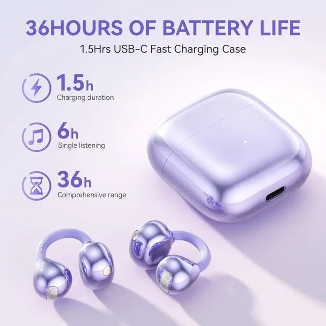 Alt view image 7 of 7 - Clip On Earbuds Open Ear Headphones Wireless Bluetooth 6.0,48H Playtime,IPX6 Waterproof,Touch Control All-Day&Comfort Ideal for Women,Sports,Workouts and Daily Use (Begie)