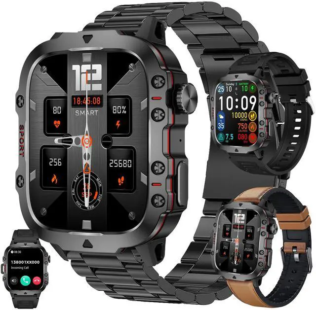 Main image of Smart Watches for Men(Answer/Make Call), 1.96" HD Fitness Tracker Watch with Blood Pressure/Heart Rate Monitor, 3ATM Waterproof Fitness Watch for Men, Smart Watch for Android/iOS Phones (Brown)