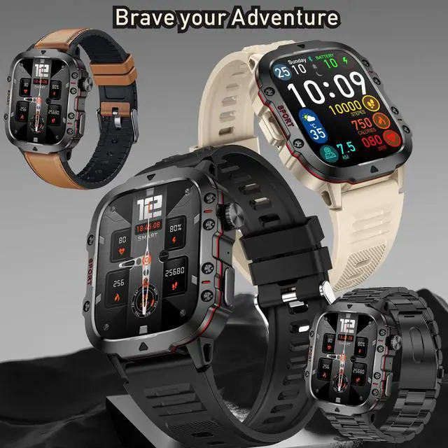 Alt view image 2 of 6 - Smart Watches for Men(Answer/Make Call), 1.96" HD Fitness Tracker Watch with Blood Pressure/Heart Rate Monitor, 3ATM Waterproof Fitness Watch for Men, Smart Watch for Android/iOS Phones (Brown)