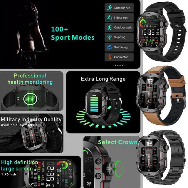 Alt view image 3 of 6 - Smart Watches for Men(Answer/Make Call), 1.96" HD Fitness Tracker Watch with Blood Pressure/Heart Rate Monitor, 3ATM Waterproof Fitness Watch for Men, Smart Watch for Android/iOS Phones (Brown)