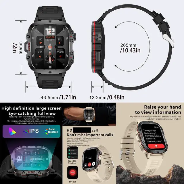 Alt view image 4 of 6 - Smart Watches for Men(Answer/Make Call), 1.96" HD Fitness Tracker Watch with Blood Pressure/Heart Rate Monitor, 3ATM Waterproof Fitness Watch for Men, Smart Watch for Android/iOS Phones (Brown)