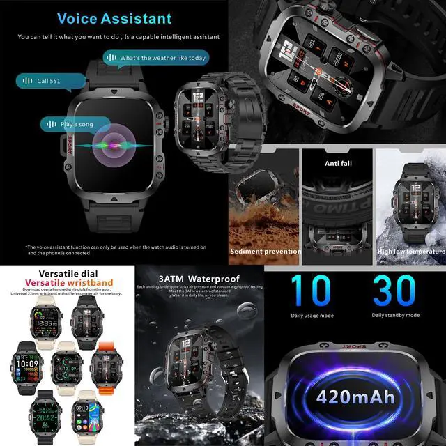 Alt view image 6 of 6 - Smart Watches for Men(Answer/Make Call), 1.96" HD Fitness Tracker Watch with Blood Pressure/Heart Rate Monitor, 3ATM Waterproof Fitness Watch for Men, Smart Watch for Android/iOS Phones (Brown)