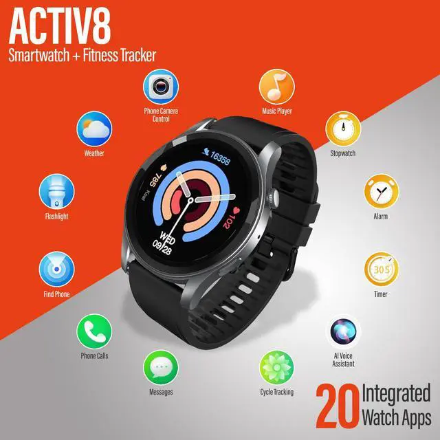 Alt view image 2 of 6 - Activ8 Smart Watch with Fitness Tracker - iOS & Android Smart Watch for Women and Men, AMOLED Display with Heart Rate & Sleep Monitor