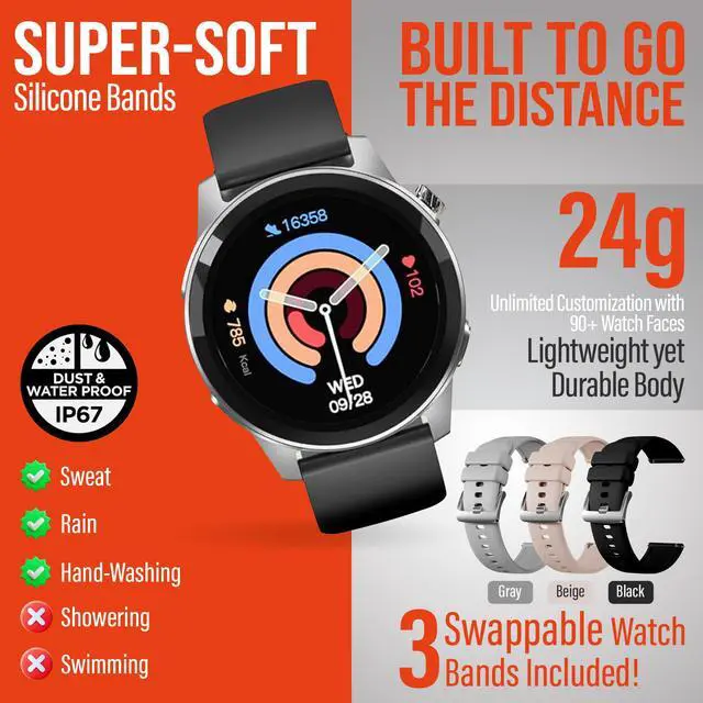 Alt view image 3 of 6 - Activ8 Smart Watch with Fitness Tracker - iOS & Android Smart Watch for Women and Men, AMOLED Display with Heart Rate & Sleep Monitor