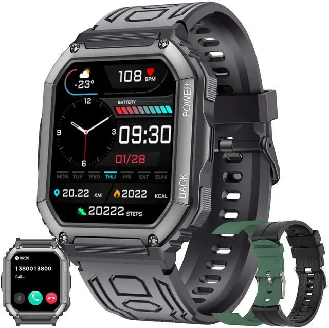 Main image of Smart Watches for Men(Answer/Make Call), 1.8" HD Fitness Tracker Watch with Blood Pressure/Heart Rate Monitor, SpO2, 100+ Sports Fitness Smart Watch for Android/iOS Phones, 3 Watch Bands (Black)